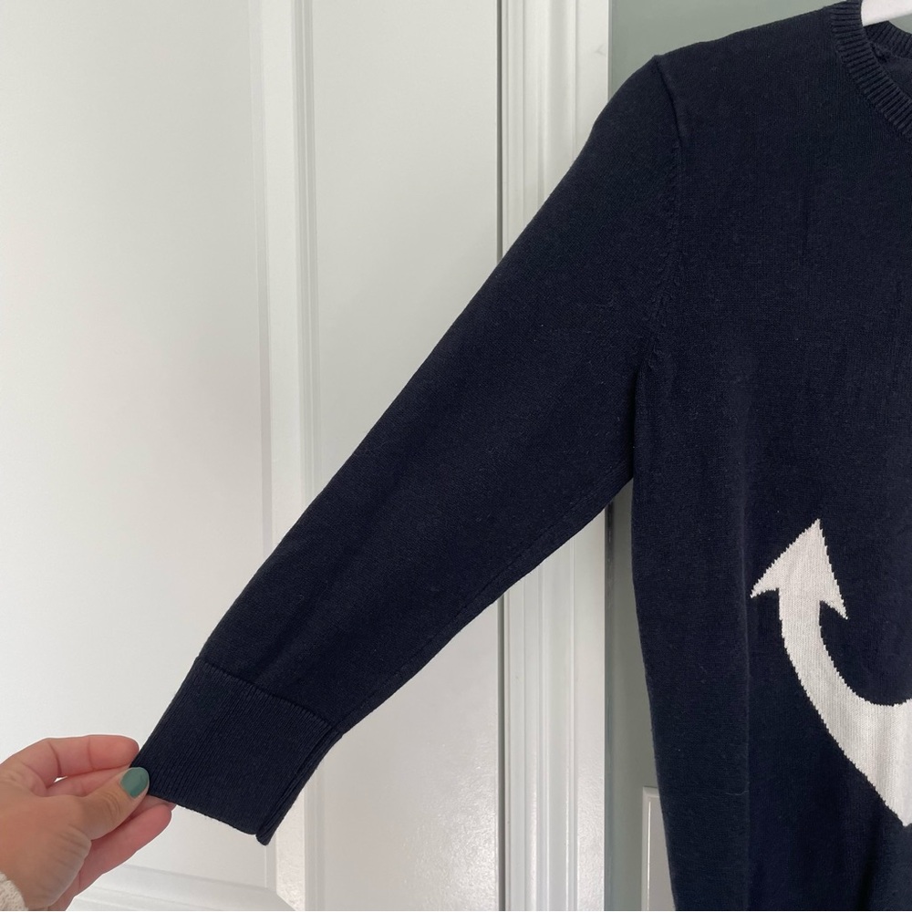 Banana Republic Anchor Navy Blue White Lightweight 3/4 Sleeve Knit Sweater - Picture 4 of 11